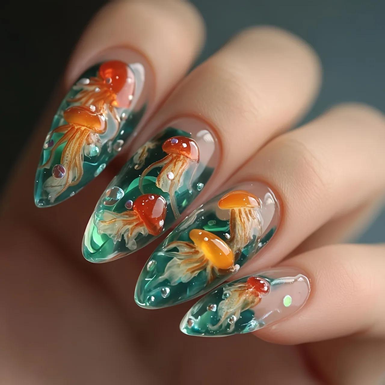24 faux ongles en amande mi-longs avec motif rayé bleu, à presser, pour femme, amovibles, couvrance 