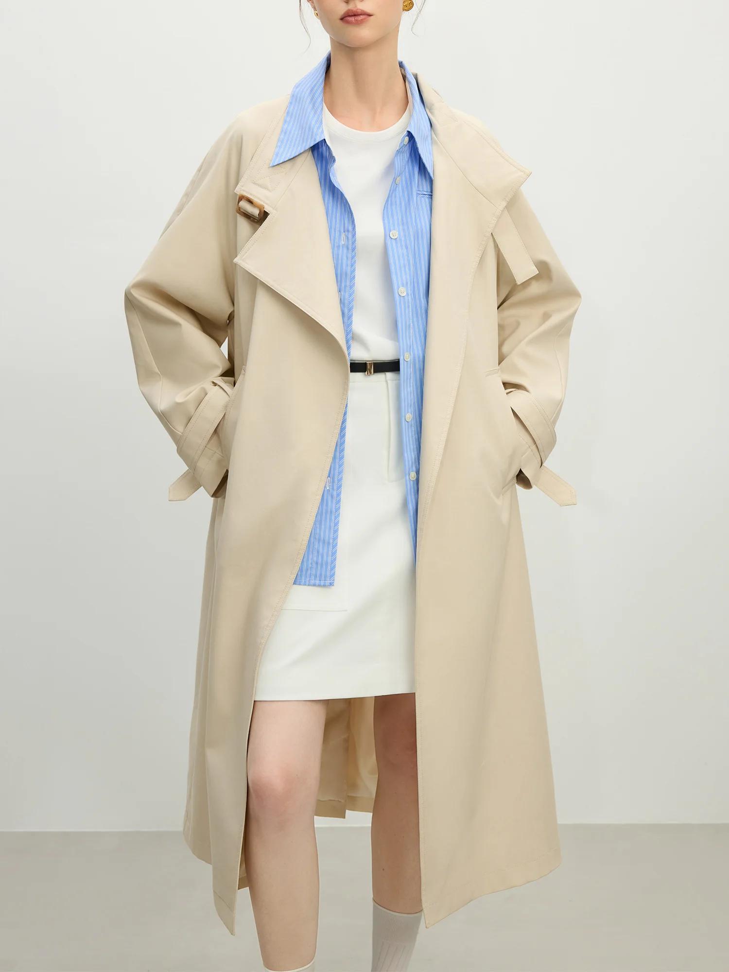 FSLE-Manteau long décontracté à col montant pour femme, tenue de bureau, style britannique, nouvelle