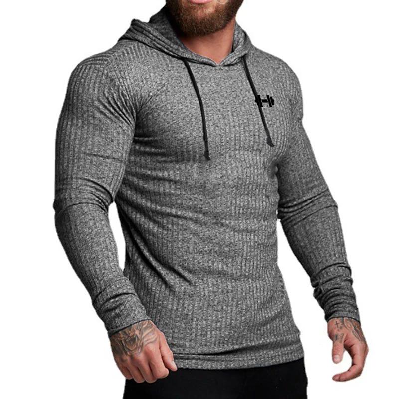 Automne respirant séchage rapide tricoté chemise à capuche hommes Fitness Sport à manches longues à 