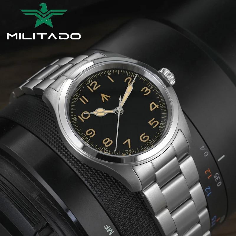 Militado ML08 montre à Quartz VH31 mouvement bande d'acier saphir cristal montre Vintage 10Bar étanc