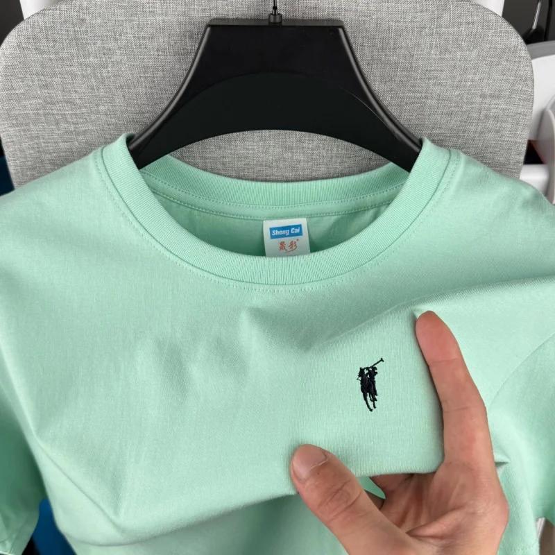 T-shirt homme 100 % coton pur de haute qualité, col rond, manches courtes, broderie poney, mode été 