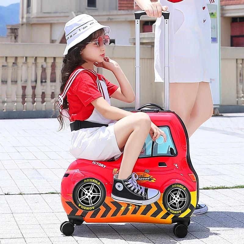Valise de dessin animé pour enfants, valise pour enfants, chariot paresseux, bagages, assis et roulé