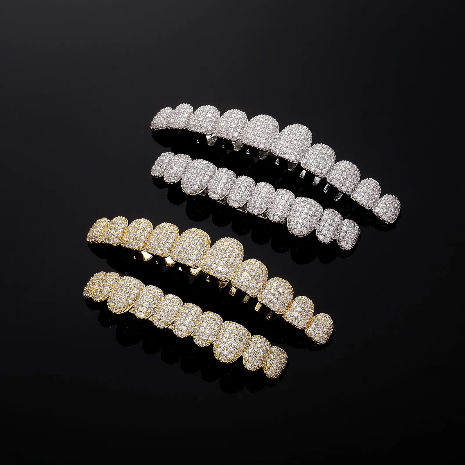 TOPGRILLZ glacé 10 haut et 10 bas 5A CZ pierres dents Grillz Punk rappeur 14K plaqué or Zircon bouch
