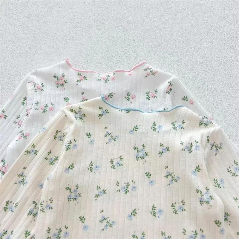 ‌ Nouveauté bébé filles imprimé fleuri coton pyjama ensemble à manches longues dentelle garniture de