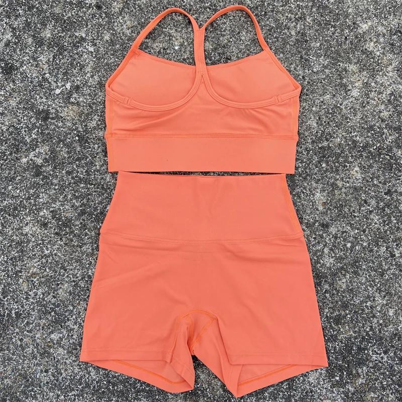 Ensemble court Yoga femme 2 pièces dos croisé - Soutien-gorge Y Shine + leggings taille haute - Sport serré sexy