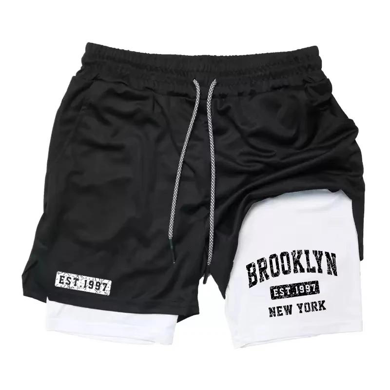 Shorts 2 en 1 homme été respirant imprimé séchage rapide gym basket course RL0341