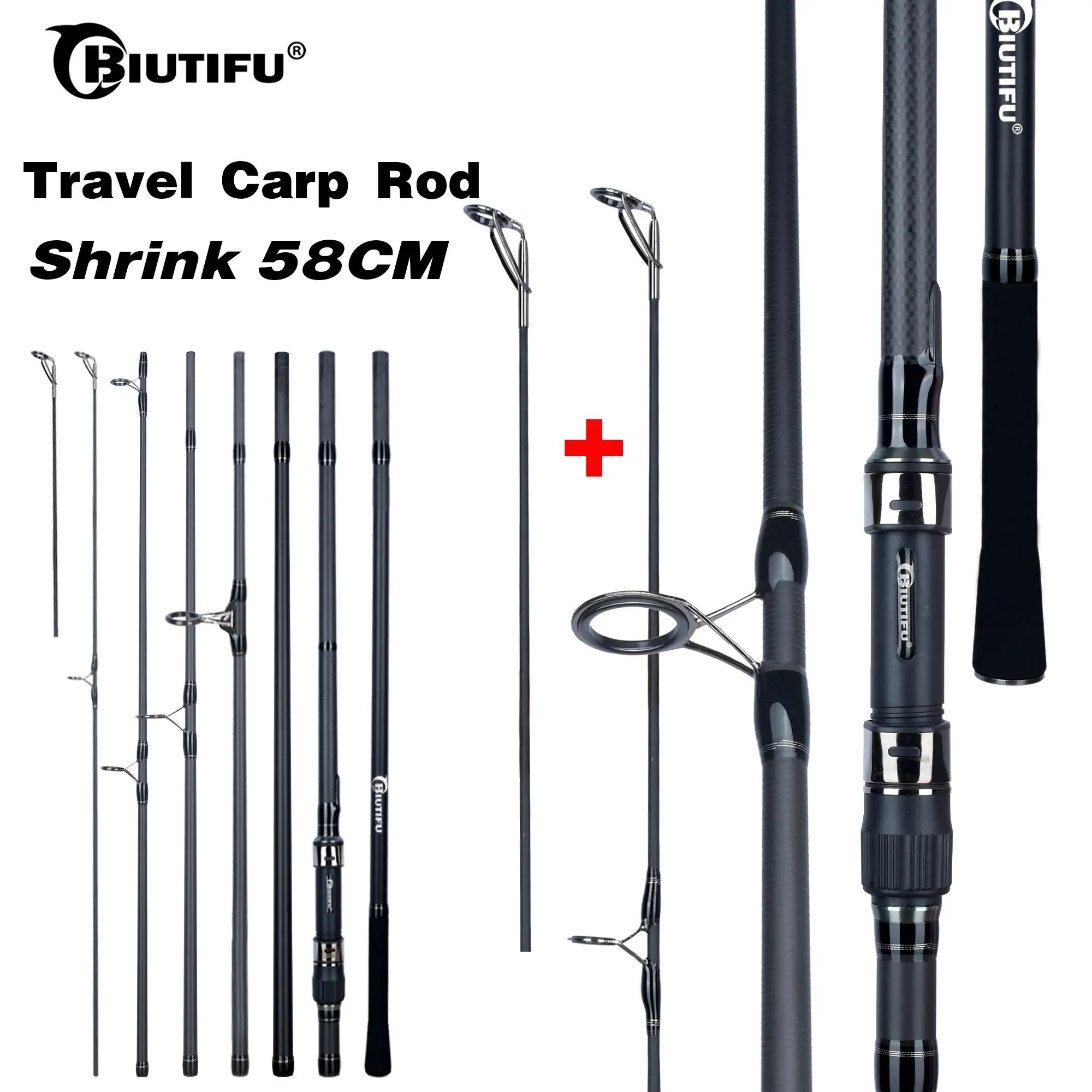 BIUTIFU 2 pointes canne à pêche carpe 3.5lb 7 Sections 4.2/3.6/3.0m 30t fibre de carbone voyage lanc