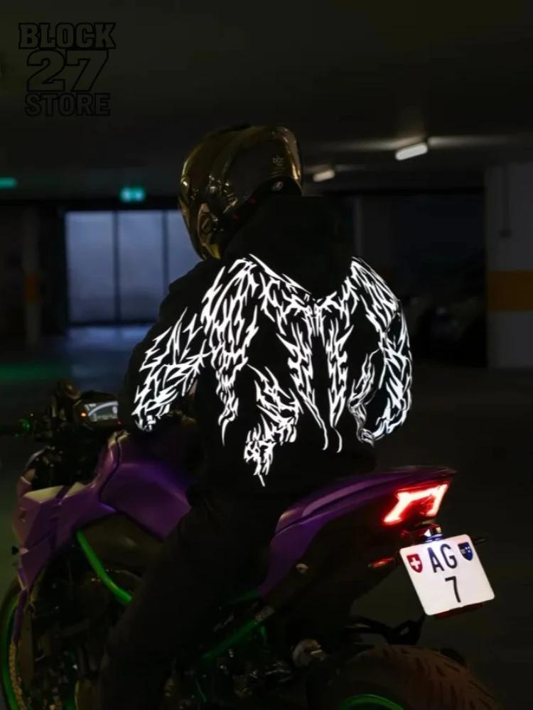 Nouveau sweat à capuche lumineux pour homme, style moto Harajuku, streetwear sombre, imprimé épée ma