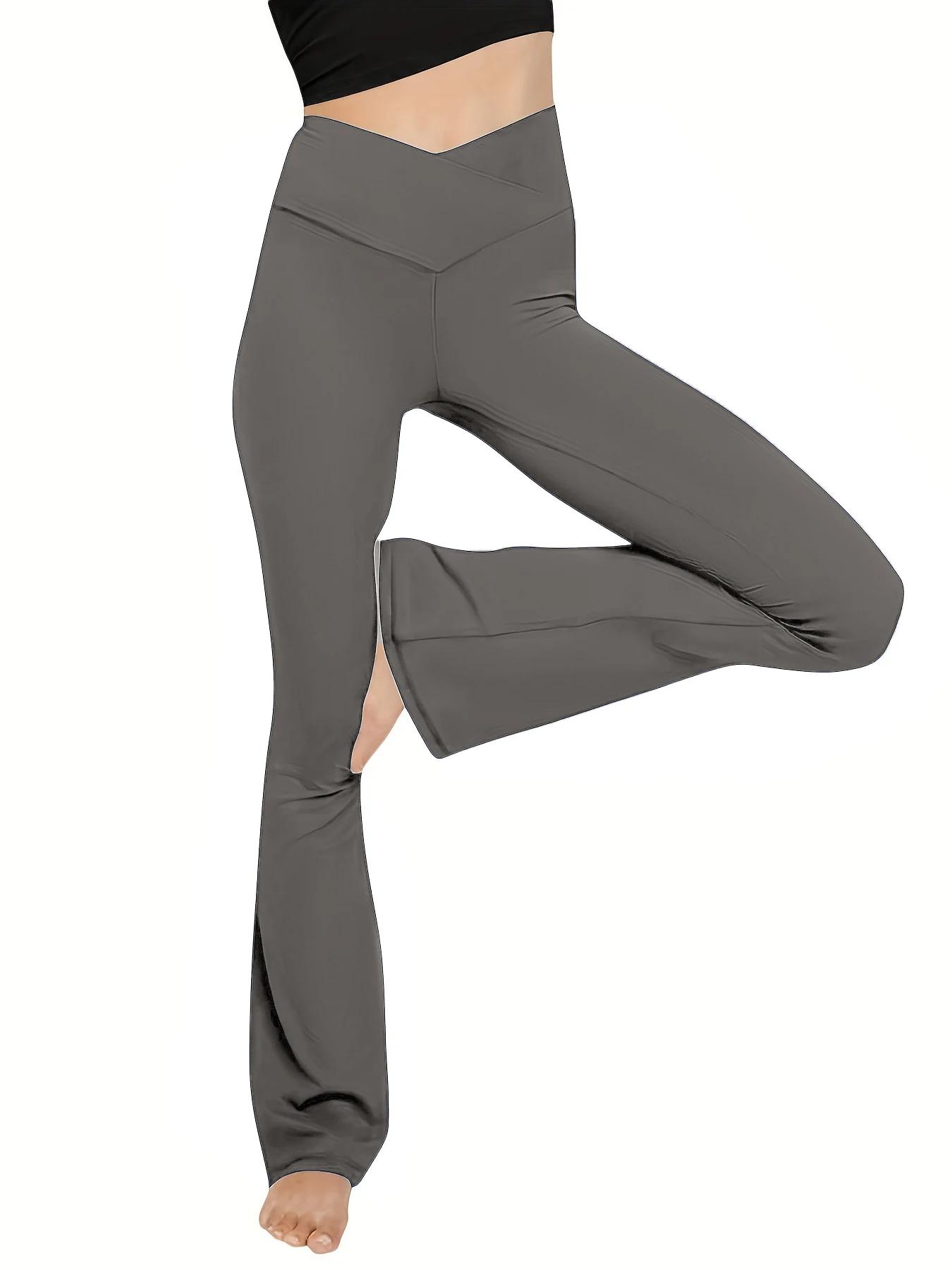 TUNIControl-Leggings évasés croisés pour femmes, pantalons de yoga, bas à cloche, taille haute, V, B