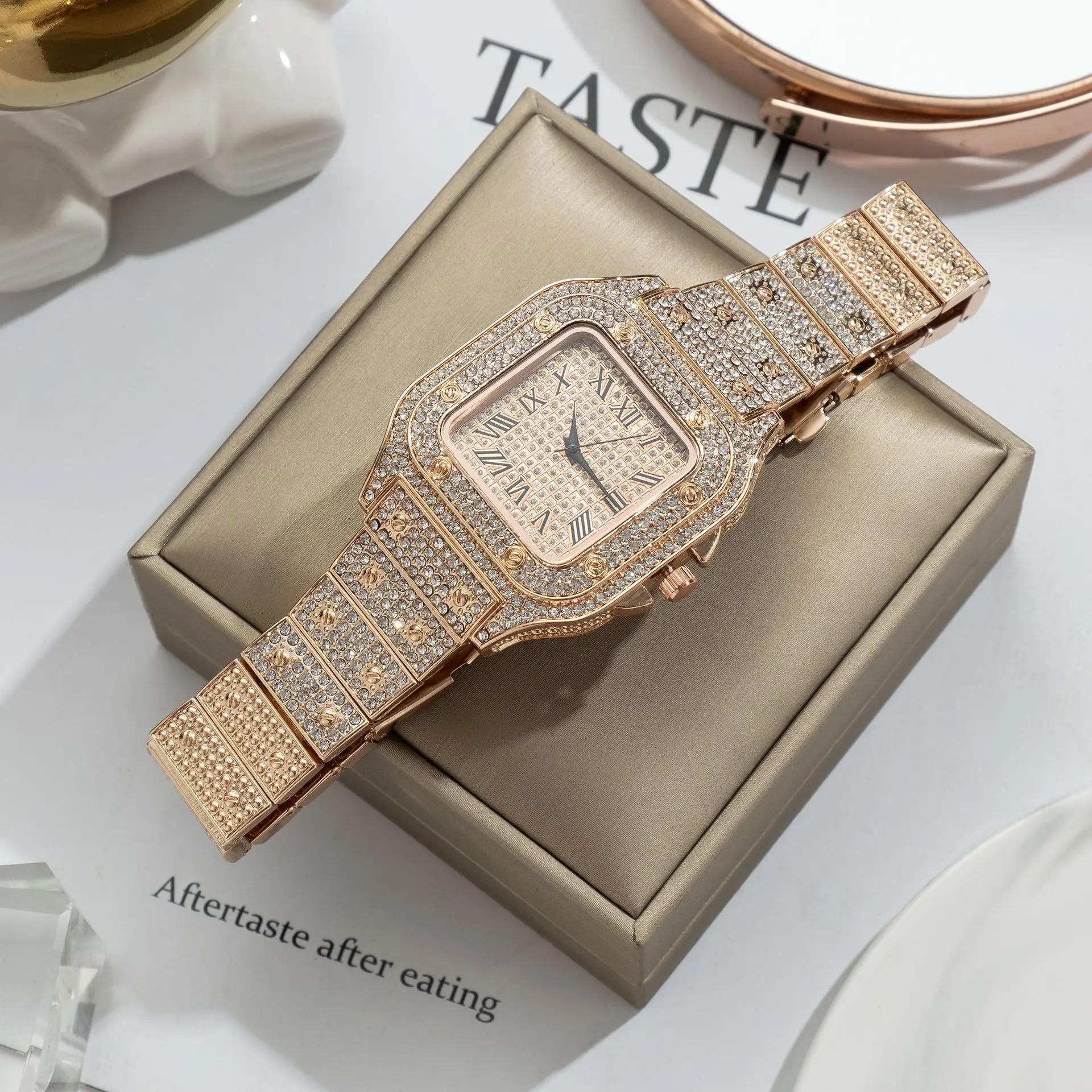 Hommes montre affaires carré ciel étoilé acier ceinture diamant incrusté européen américain mâle Rom