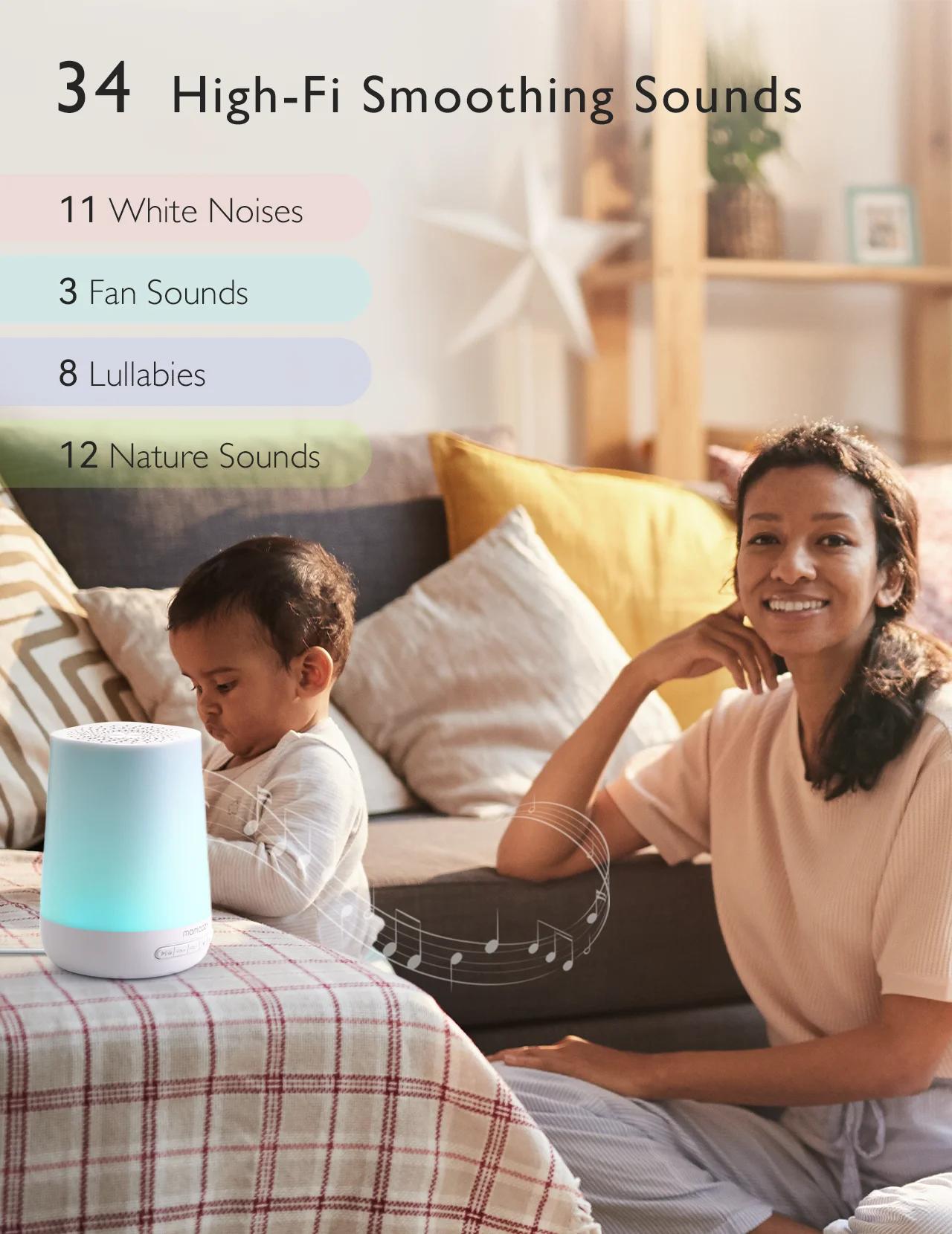 Momcozy Baby Machine sonore à bruit blanc pour bébé endormi, veilleuse, 34 sons apaisants, minuterie