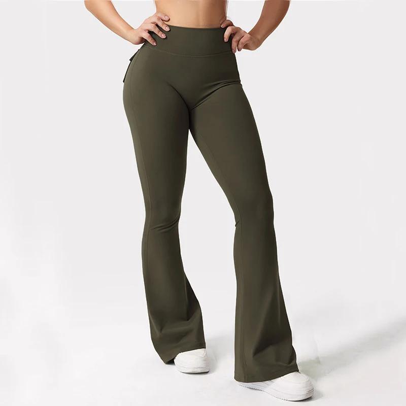 Pantalon évasé de Yoga pour femmes, pantalon taille haute à jambes larges, contrôle du ventre, Leggi