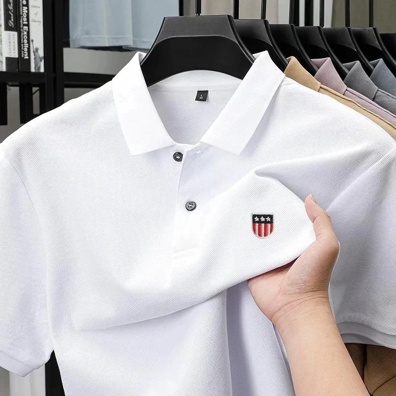 Polo haut de gamme pour homme, brodé, manches courtes, 100% coton pur, style business décontracté, r