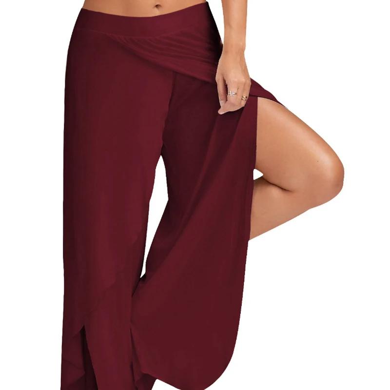 Femmes grande taille pantalon à jambes larges ample Fitness danse Yoga pantalon fendu femme élastiqu