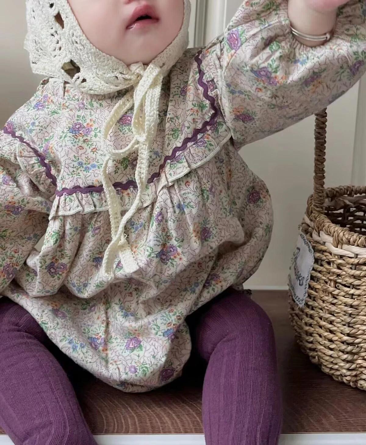 Combinaisons pour bébé fille, vêtements de printemps, Vintage, élégant, à volants floraux, manches l