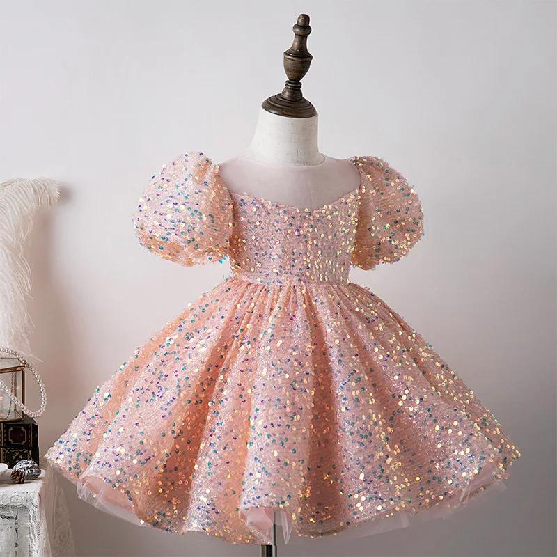 Robe de premier anniversaire pour bébé fille, robe de princesse à manches bouffantes pour filles (âg