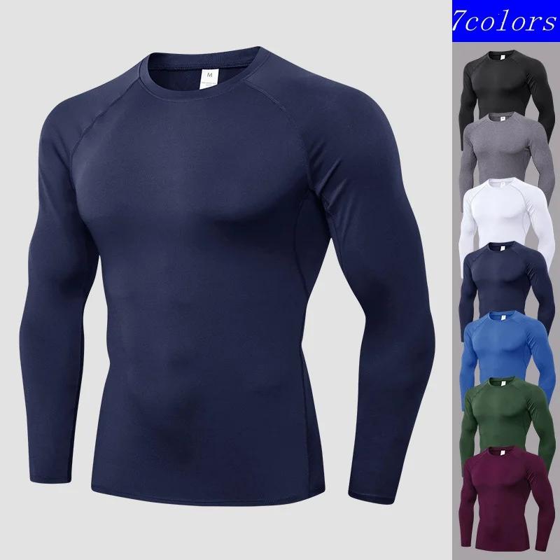 Chemises de Compression pour hommes, T-Shirt d'entraînement à manches longues, hauts de course, couc