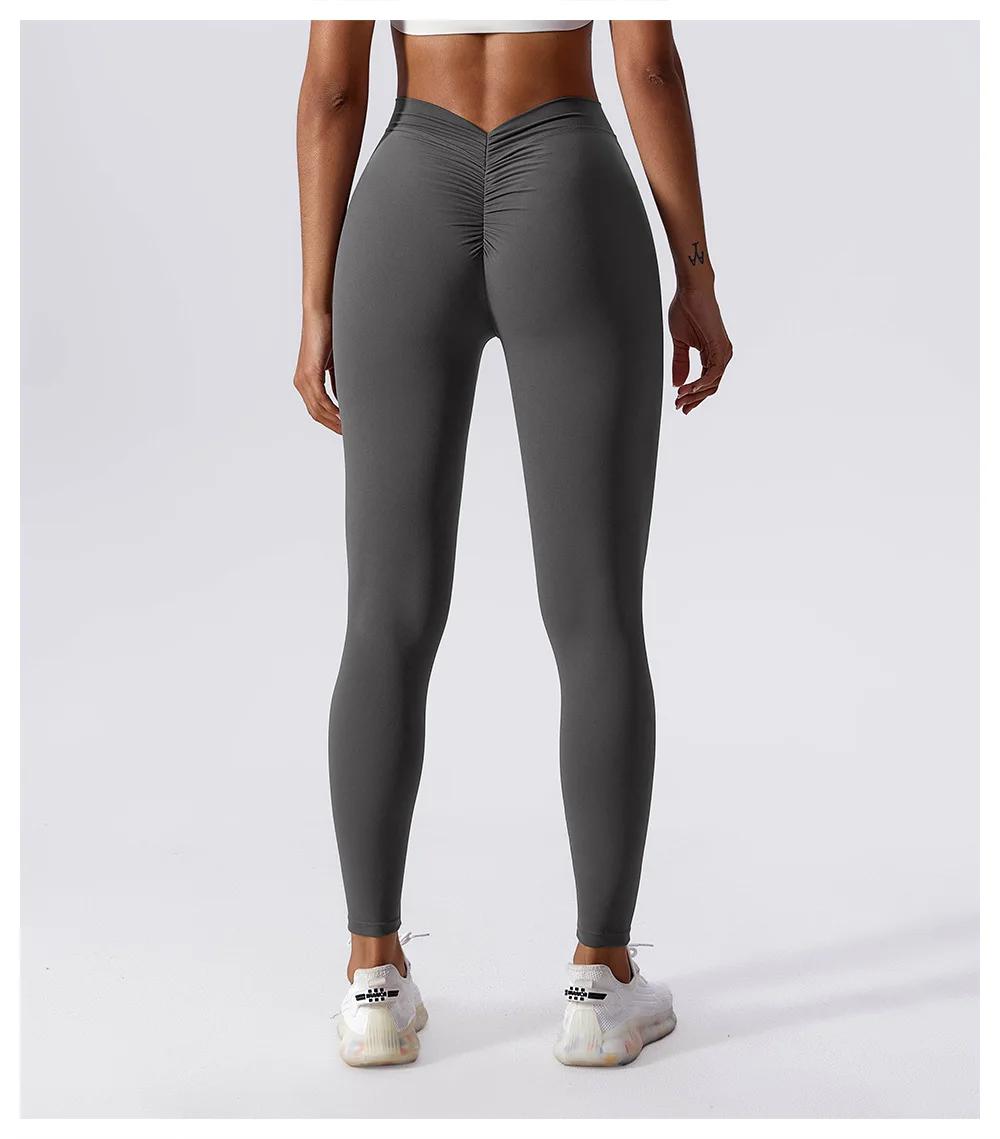 Pantalon Yoga Fitness Taille en V - Lifting Hanches Pêche Miel Collants Sport