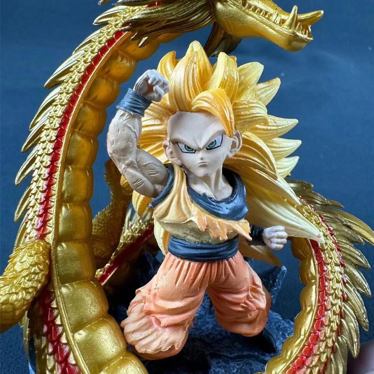 Q Version Dragon Ball Z Figure Ssj3 Goku figurines Dragon poing Explosion 14CM PVC GK Statue modèle 