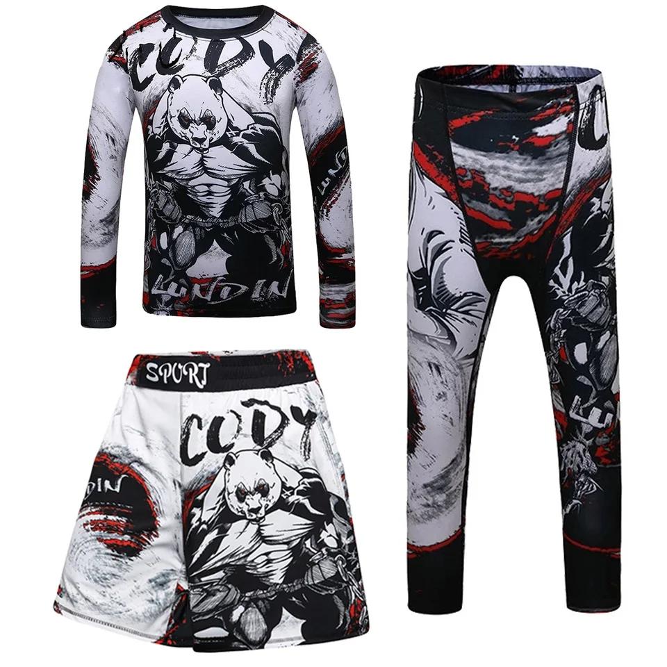 Ensemble d'entraînement de boxe pour enfants, chemise et pantalon de compression pour garçons, Muay