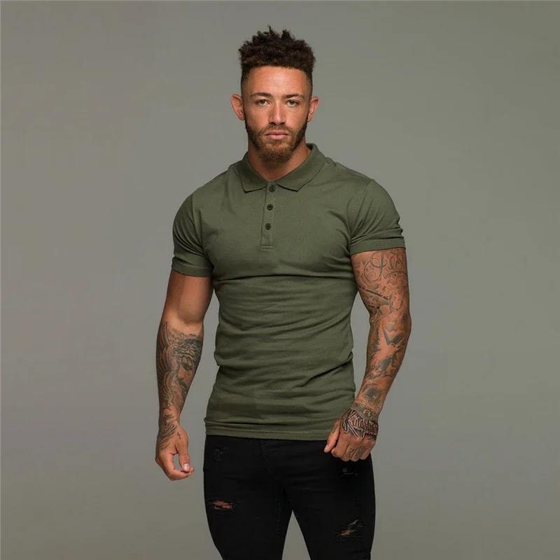 Polo homme manches courtes coton respirant fitness - T-shirt sport musculation course solide