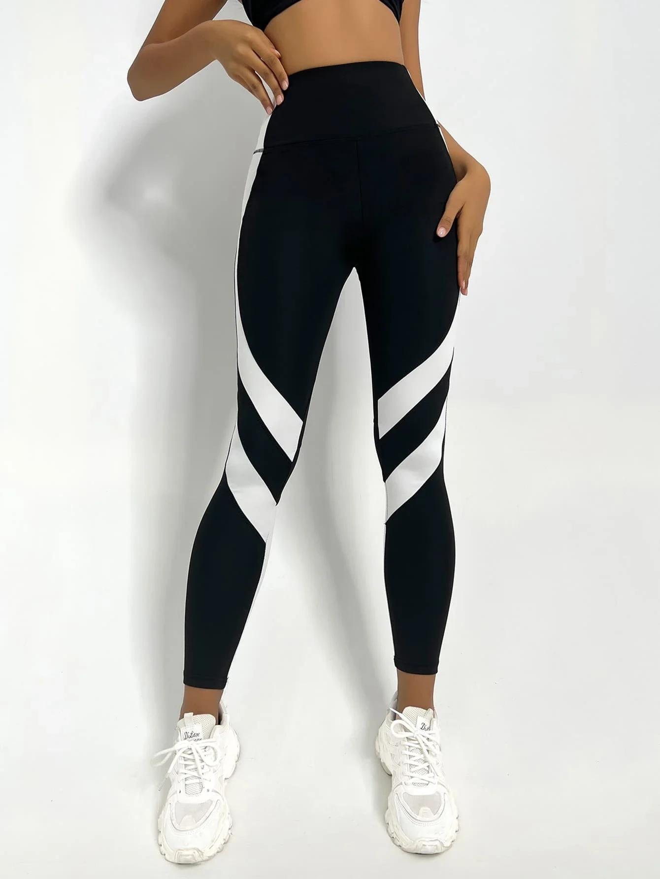 Leggings de yoga bicolores collants de sport de contrôle du ventre