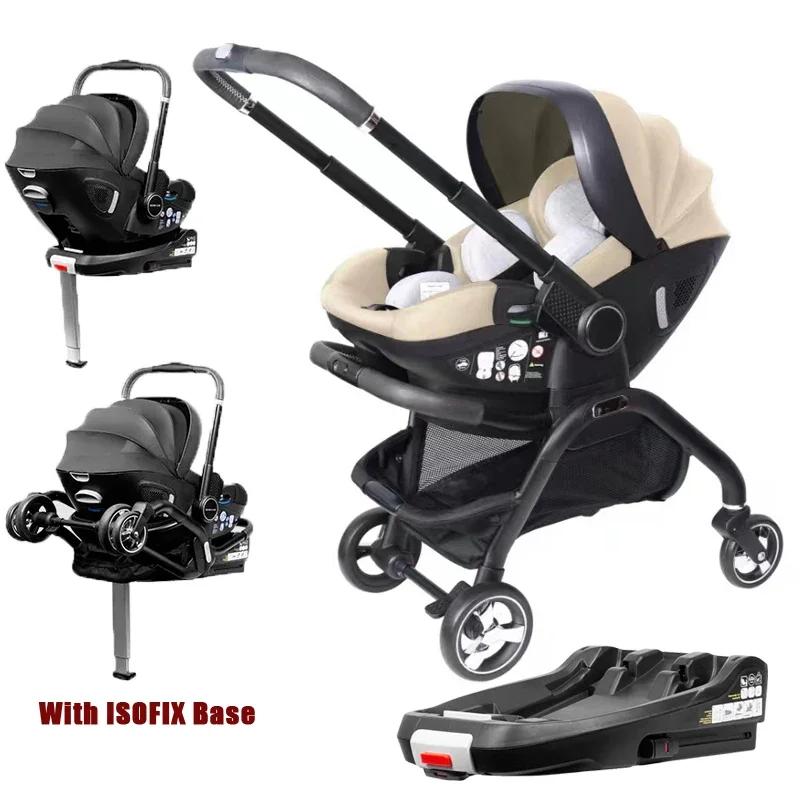 Poussette multifonctionnelle 4-en-1, siège auto pour enfant avec base ISOFIX, poussette portable, po