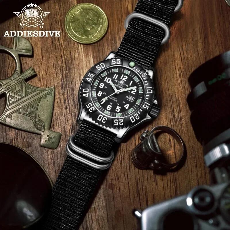 Addies Dive-Montre à quartz décontractée pour homme, affichage du calendrier, étanche 50m, tube, cad