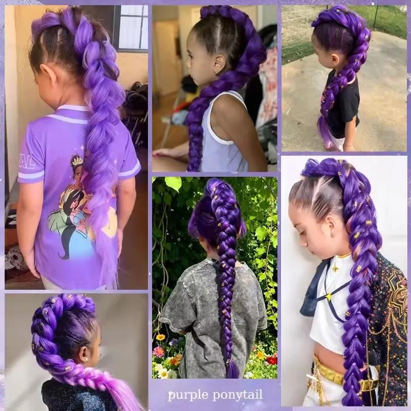 Queue de cheval synthétique tressée violette de 32 pouces avec paillettes, extensions super brillant