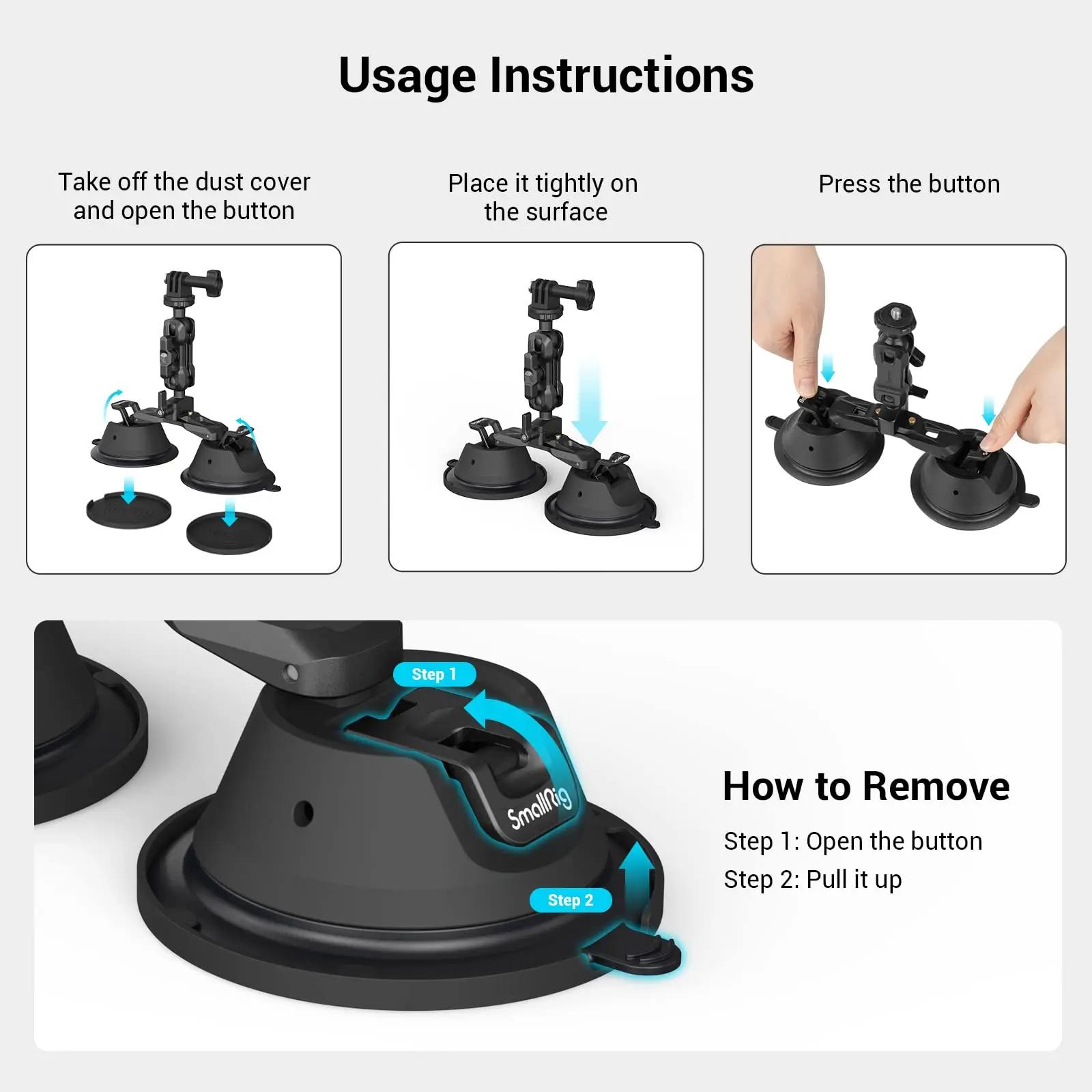 SmallRig – support de ventouse de caméra pour GoPro, pare-brise de fenêtre de voiture pour Sony DSLR