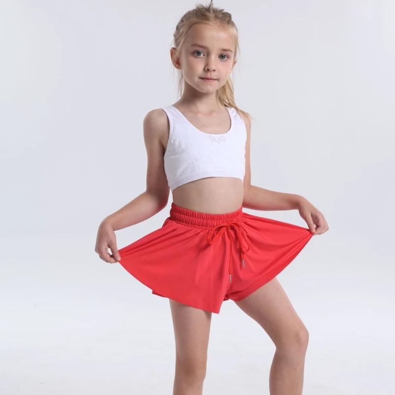 Shorts pour enfants filles Shorts papillon fluides athlétiques 2 en 1 jupes de course courtes joie T