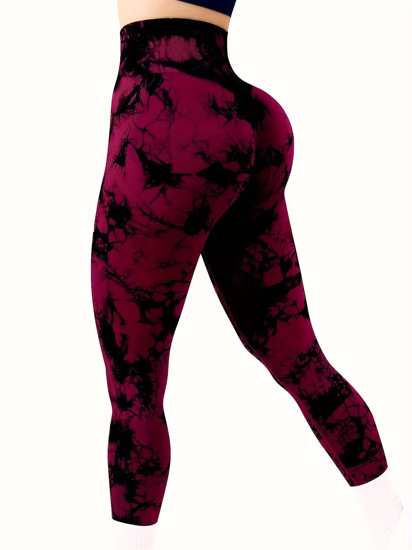 Leggings d'entraînement taille haute sans couture Tie Dye pour femmes, pantalons athlétiques froissé