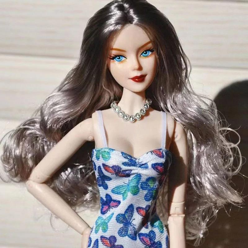 Tête de poupée dame 30cm avec gros cheveux bouclés ondulés, accessoires de déguisement, jouets de br
