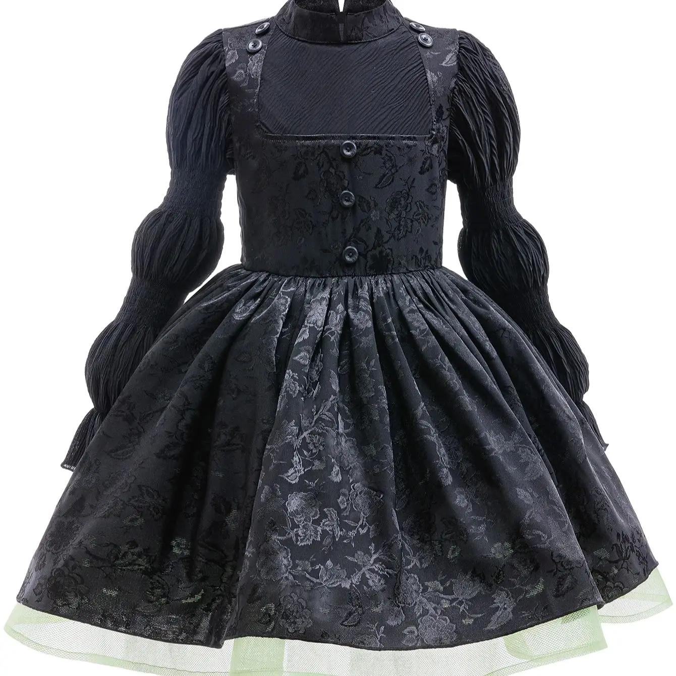 Costume de sorcière maléfique magique pour fille, robe moelleuse en maille noire, style gothique, Co