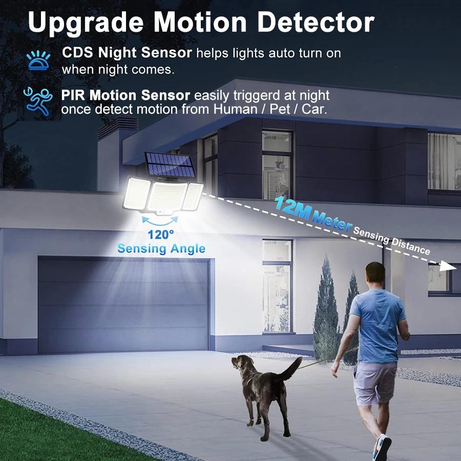 Lampes solaires étanches avec détecteur de mouvement pour jardin, projecteurs de sécurité, extérieur
