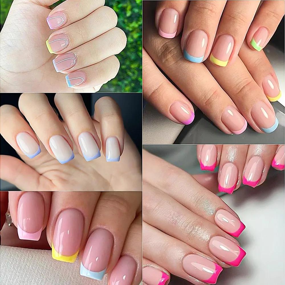 1 boîte couleur bonbon français court carré faux ongles rose/vert/violet couverture complète Macaron