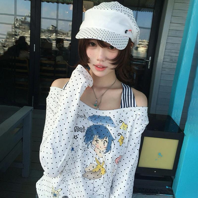 Karrram japonais Y2k Anime imprimé T-shirt 2000s Cutecore épaules nues hauts Vintage Harajuku à manc
