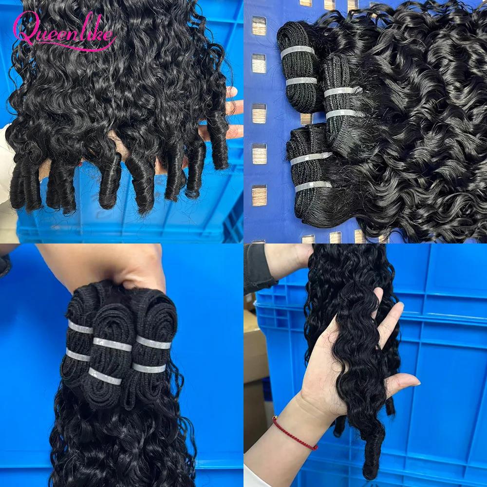 Queenlike birman bouclés cheveux humains crus paquets 15A Double dessiné 1/3/4 paquets Pixie bouclés