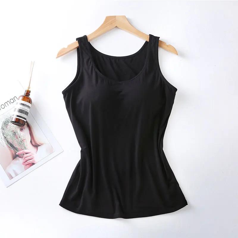 2023 Débardeur pour femme avec soutien-gorge intégré Col Gilet Couleur unie rembourré Slim Fit Débar