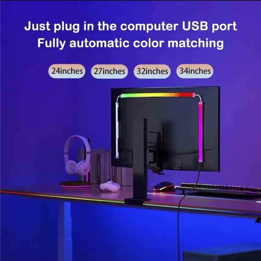 Bande lumineuse LED USB pour PC, 24-34 pouces, RGBIC, synchronisation musicale via application, rétr