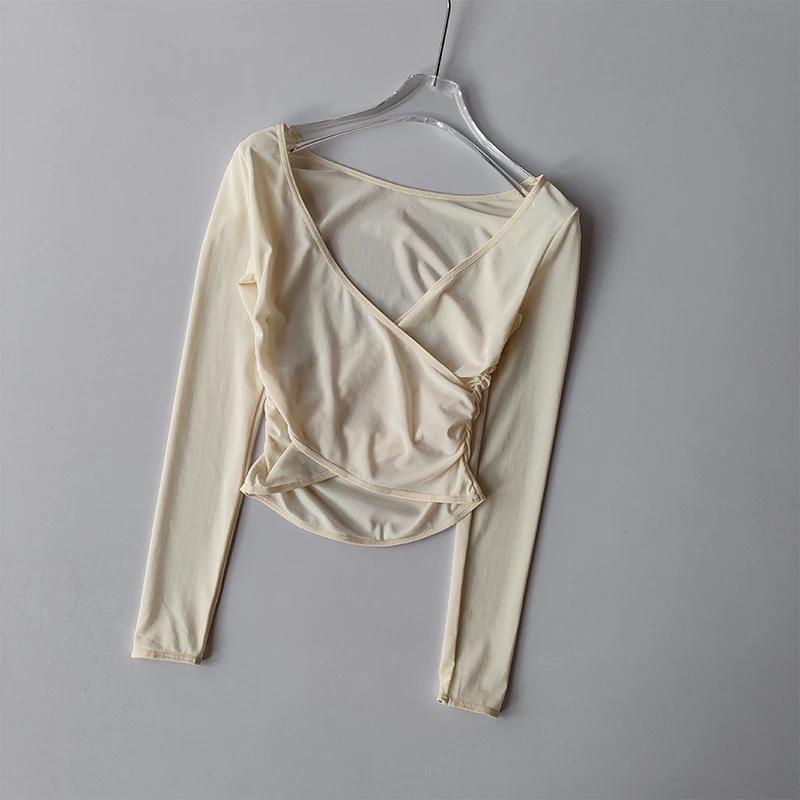 T-shirt sport col V maille respirante - Yoga running fitness - Manches longues entraînement