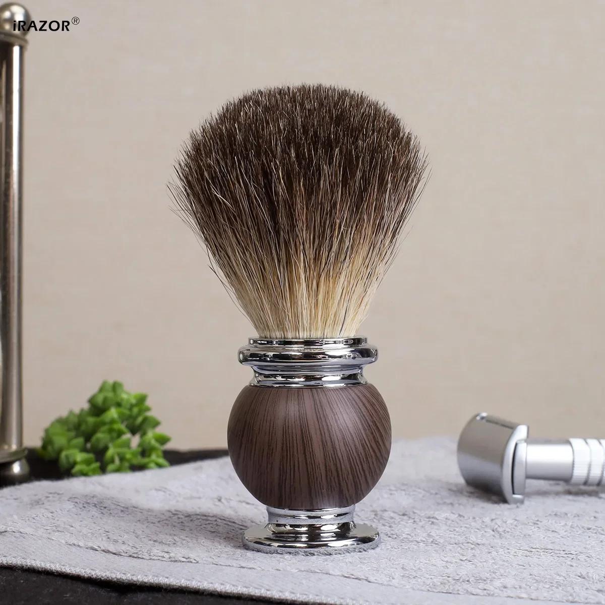 Brosse de rasage en poils de blaireau pur pour hommes, avec manche en Grain de palissandre, rasoir d