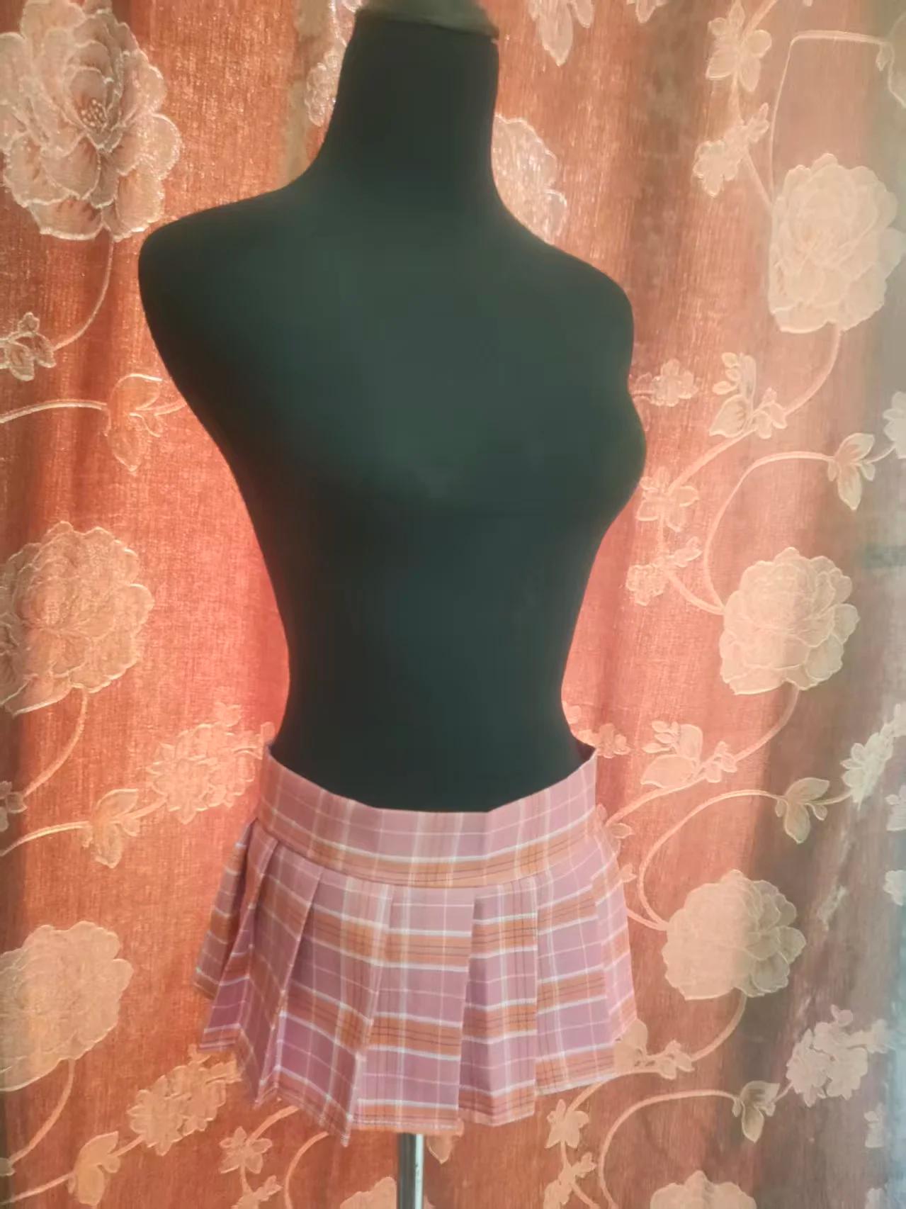 Uniforme d'écolière JK Sexy pour femmes, Mini jupe plissée Ultra courte à carreaux, mignon, demi-cor