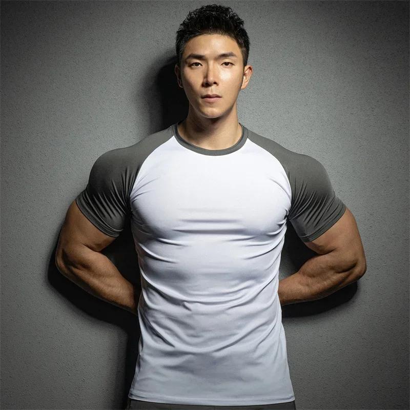 T-shirt de sport à manches courtes pour hommes, élastique, séchage rapide, couleur pure, loisirs, co