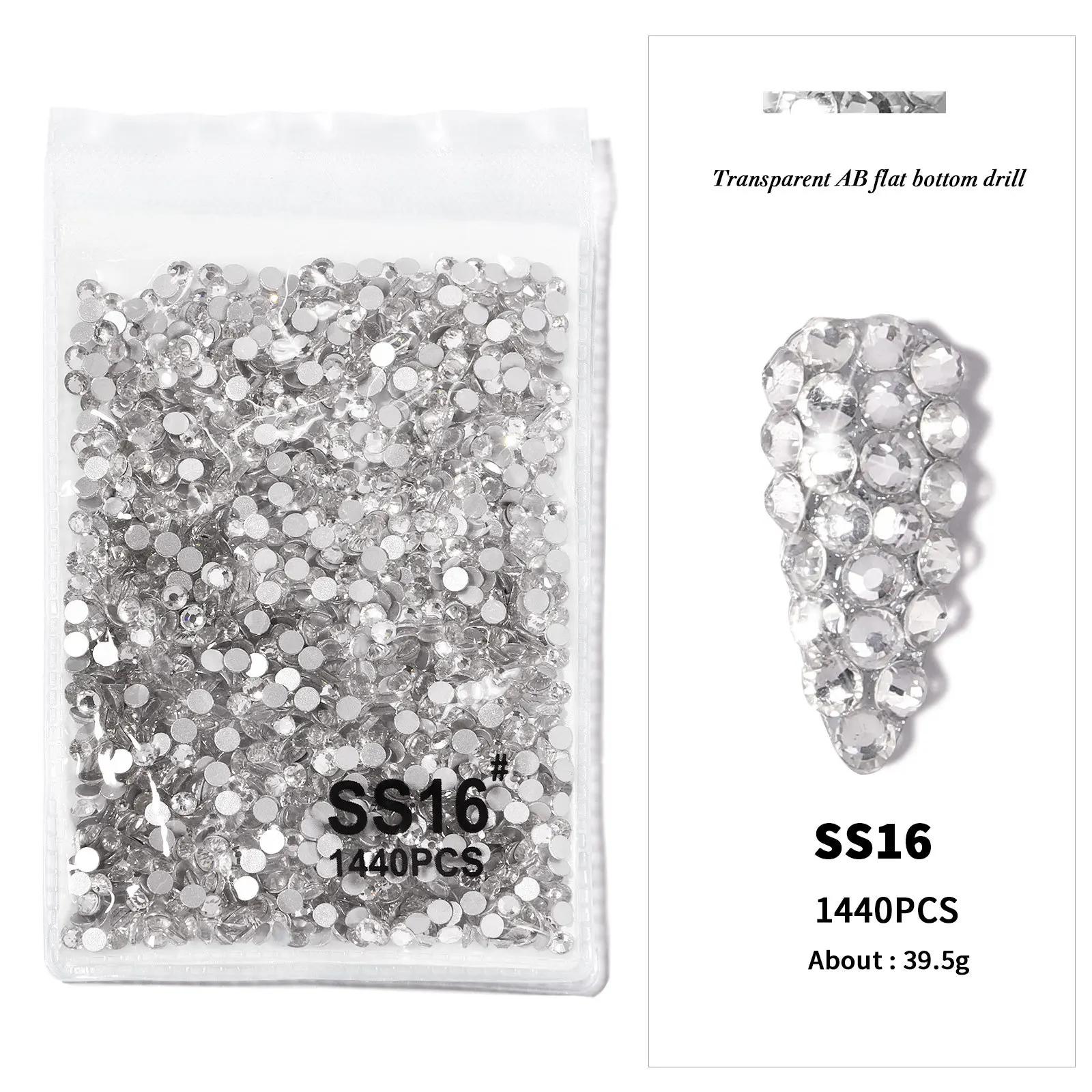 Sachet de 1440 pièces AB/clair rond mini diamant SS3-SS16(1.3-4mm) FlatBack Nail Non-Hotfix cristal 