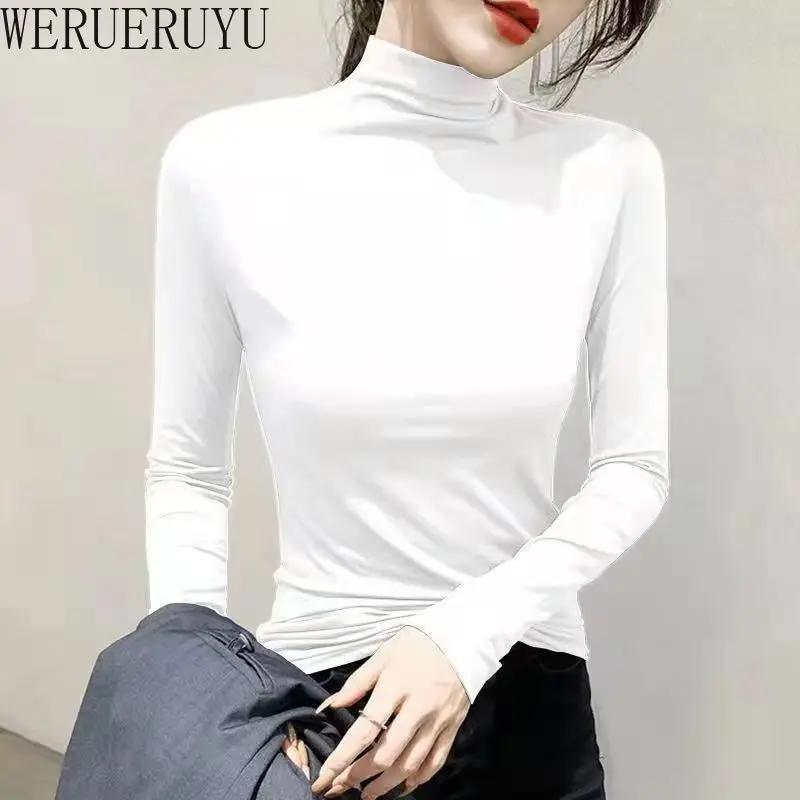 T-shirt noir à col roulé et manches longues pour femme, vêtement Y2k, mode coréenne, Modal, élégant,
