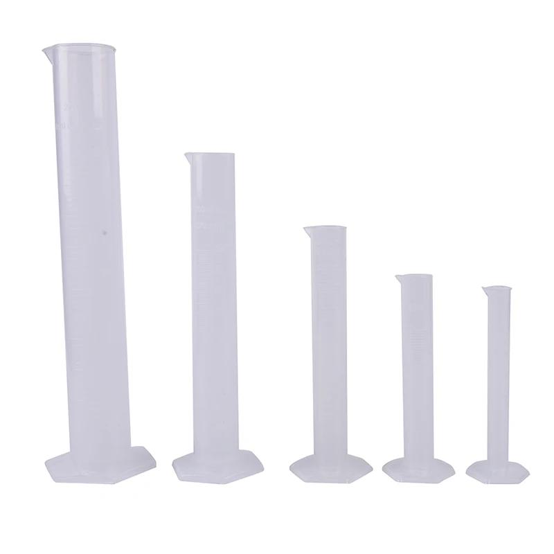 Tube gradué de test de laboratoire en plastique, intervalles de mesure, 10 ml, 25 ml, 50ml, 100 ml, 