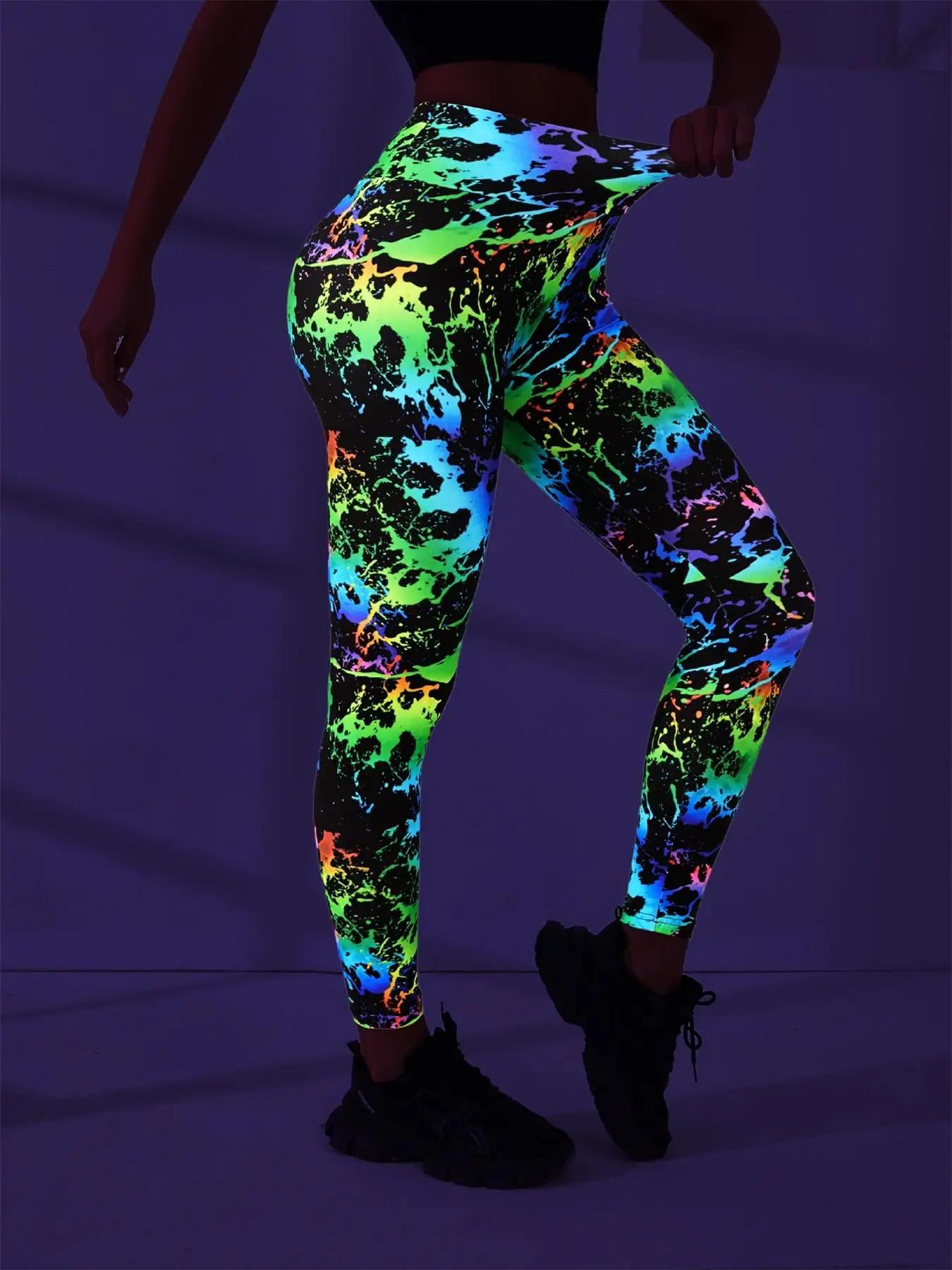 Pantalon de yoga imprimé numérique taille haute, couleur chair, pantalon moulant fluorescent pour le