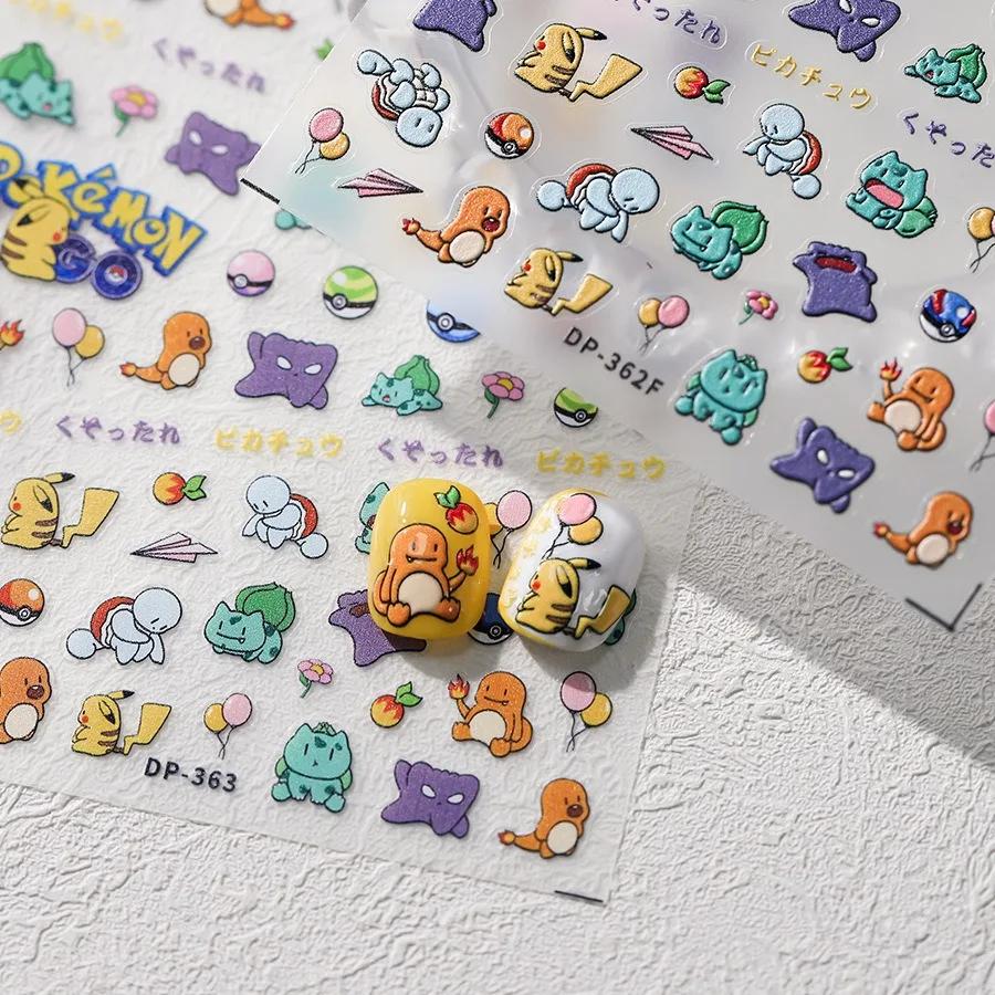 Miniso nouveau Pokémon 5D autocollants pour ongles fournitures de Nail Art mignon Pikachu écureuil a