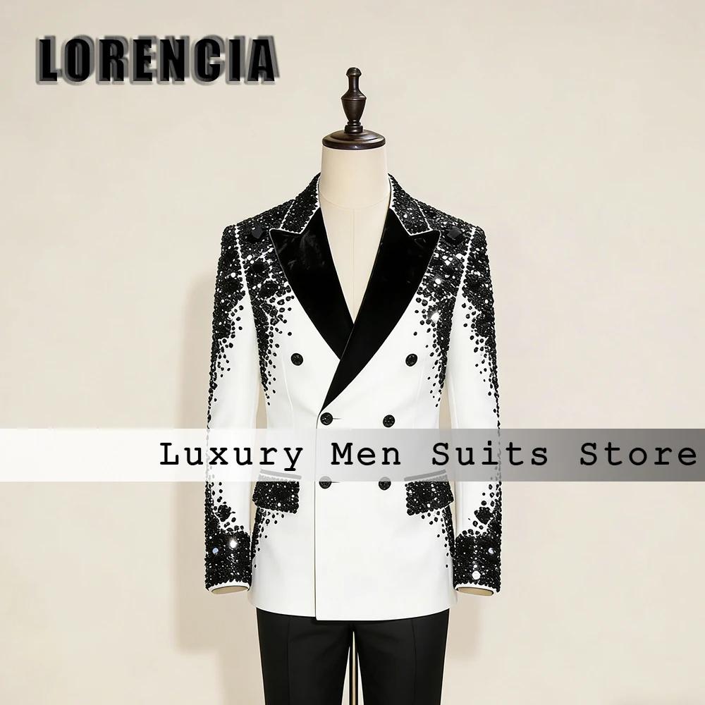 Costumes simples en tissu diamant pour hommes, ensemble de smoking de mariage à double boutonnage 2 